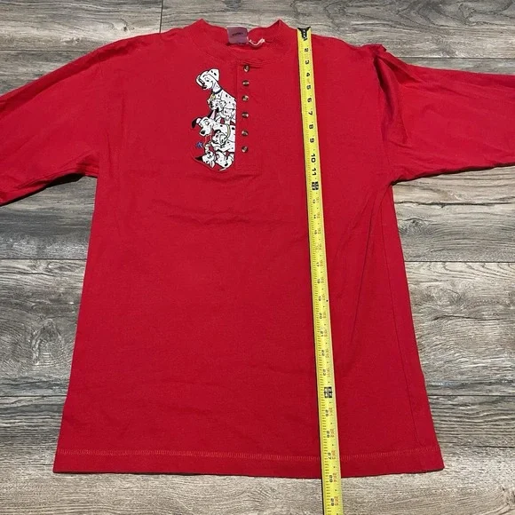 Vintage 90s 101 Dalmatians Long Sleeve Red Henley Shirt Medium Disney Store - Picture 7 of 7